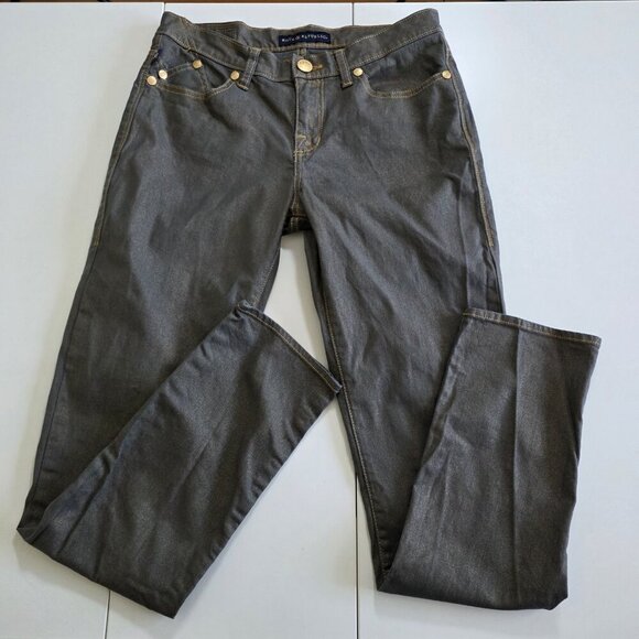 Rock & Republic Jeans Women 10 M 30 Gold Metallic Shimmer Stretch Rocker Grunge - Picture 9 of 16